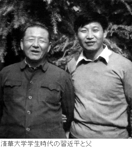 清華大学学生時代の習近平と父